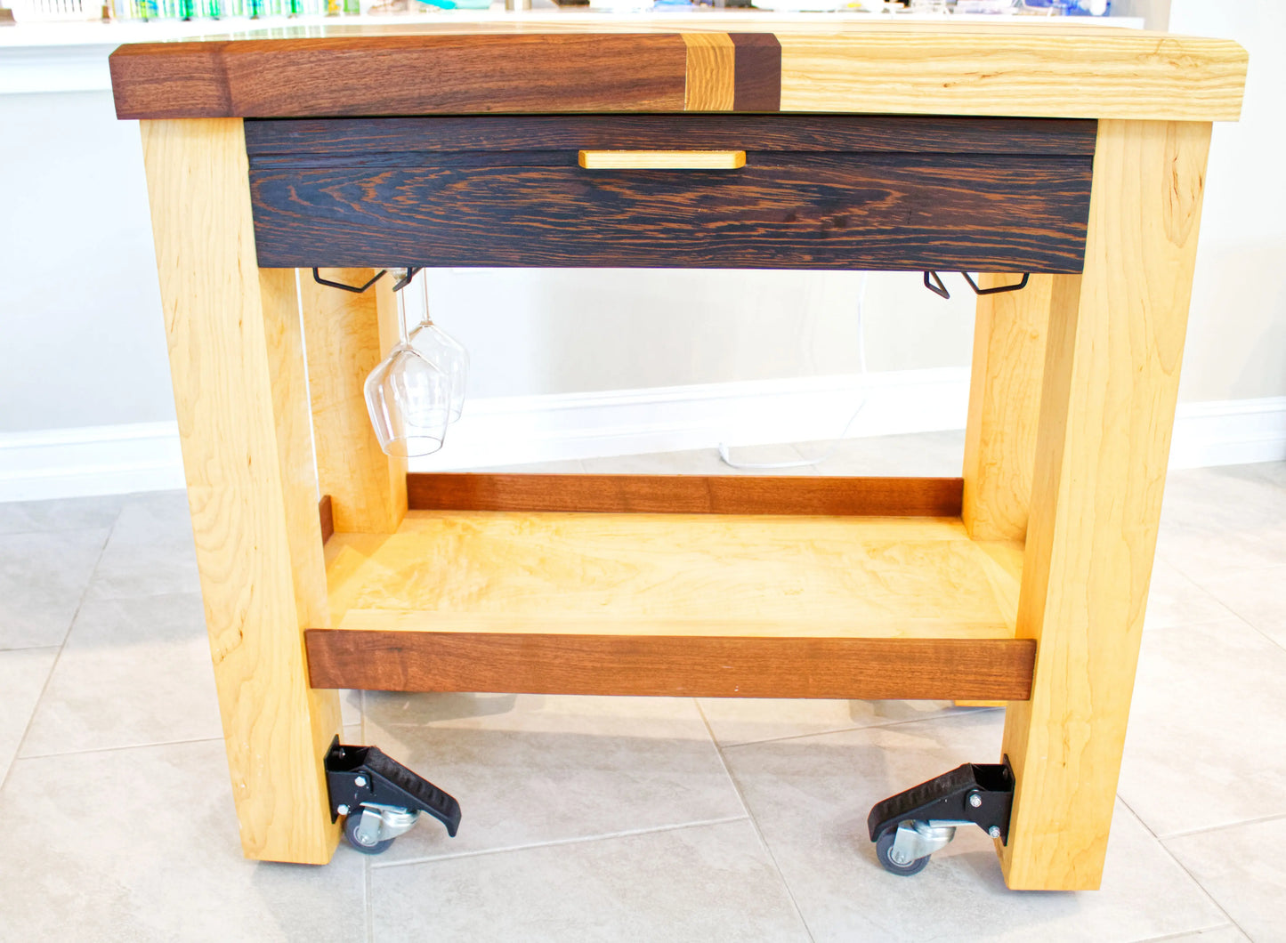 Custom Hardwood Butcher Block Cart: Kitchen Cart | Mobile Wine Bar | Serving Block My Store