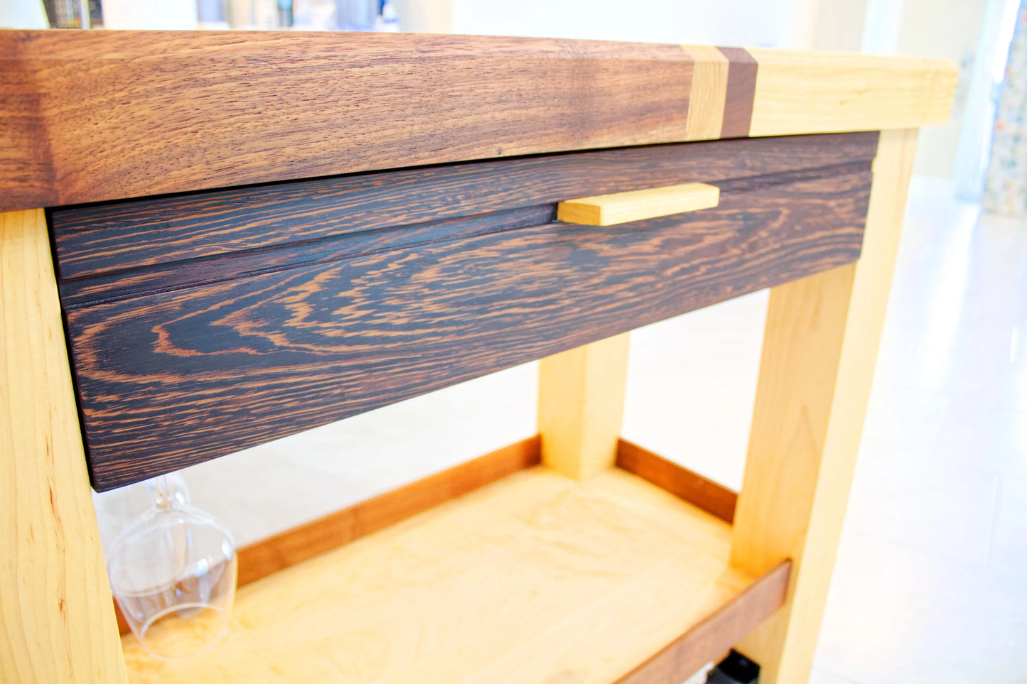 Custom Hardwood Butcher Block Cart: Kitchen Cart | Mobile Wine Bar | Serving Block My Store