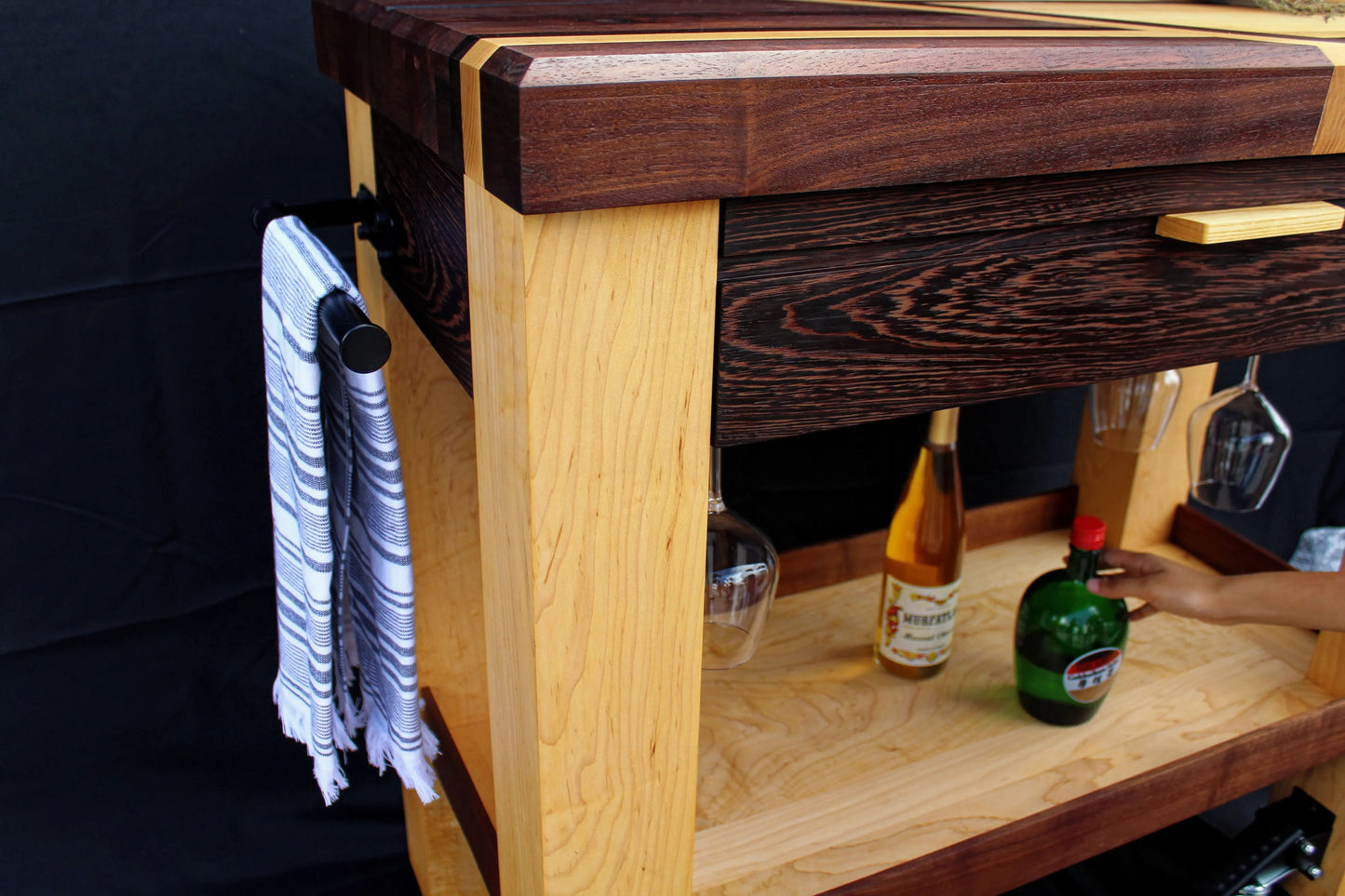 Custom Hardwood Butcher Block Cart: Kitchen Cart | Mobile Wine Bar | Serving Block My Store